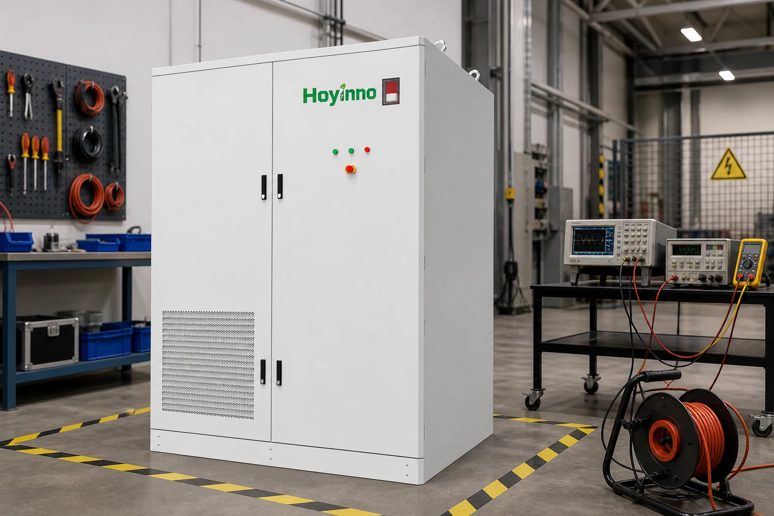 Hoyinno battery storage cabinet prepared for electrical inspection and commissioning