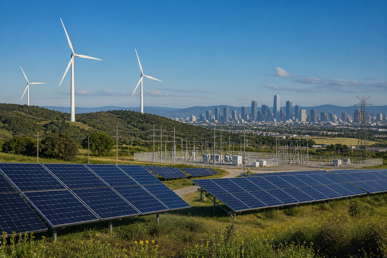 Solar panels wind turbines and grid infrastructure supporting scalable battery capacity