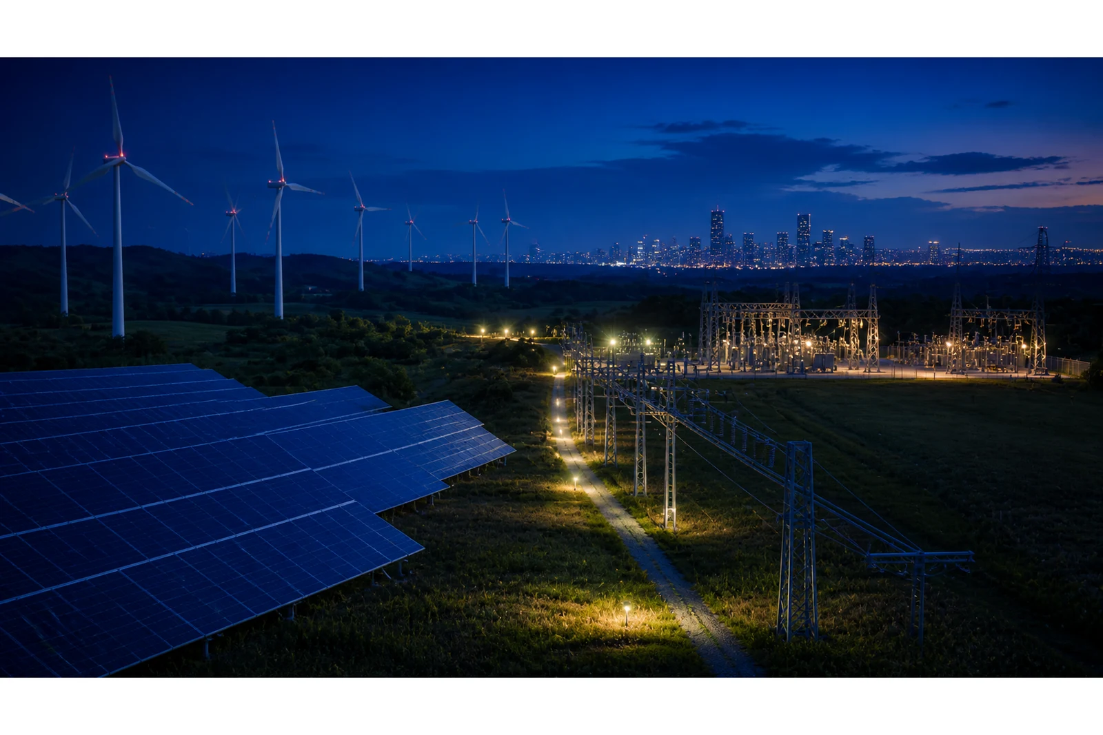 Solar, wind, substation, and city loads illustrate grid-scale storage applications