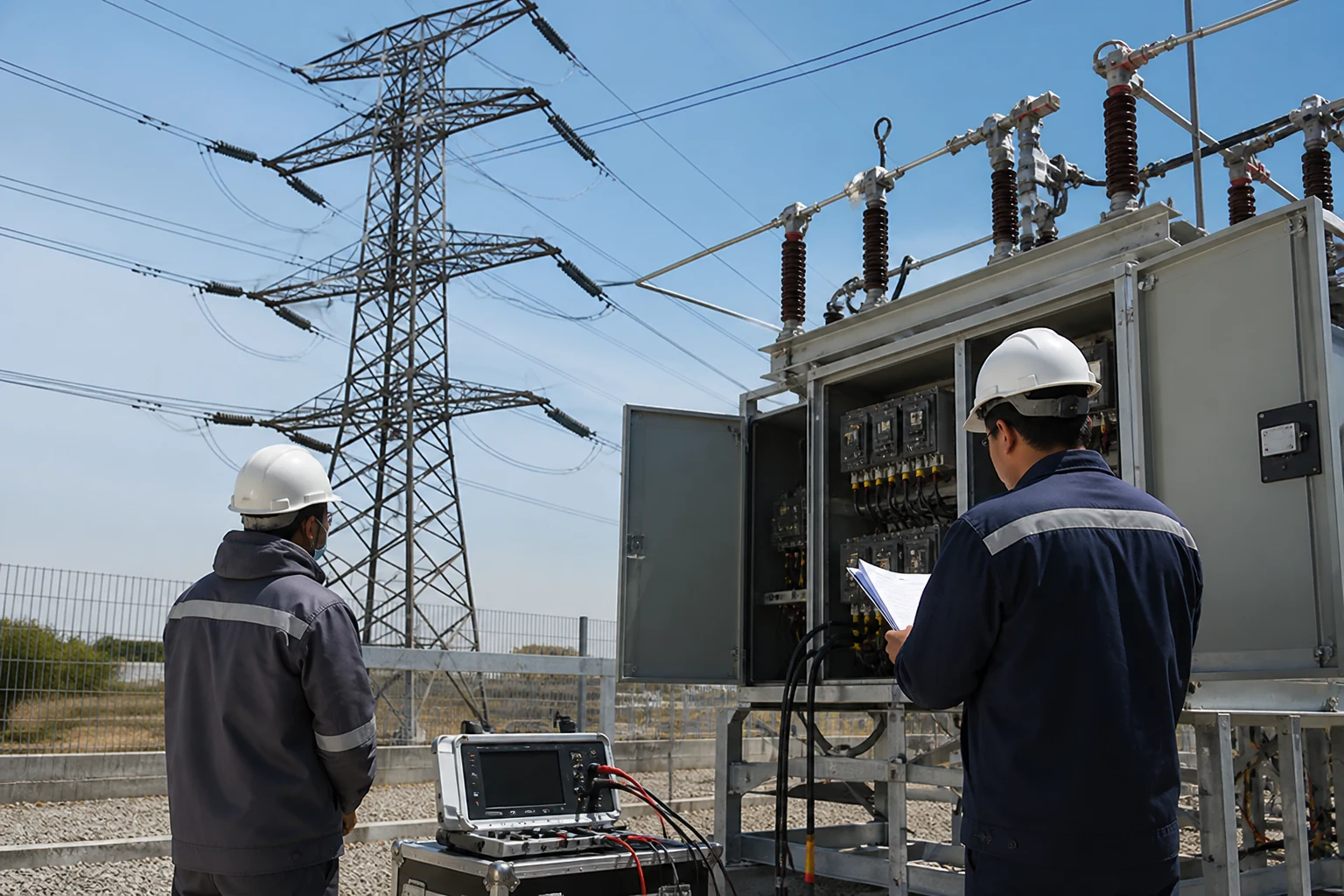 Grid-interface commissioning with utility lines and portable test equipment