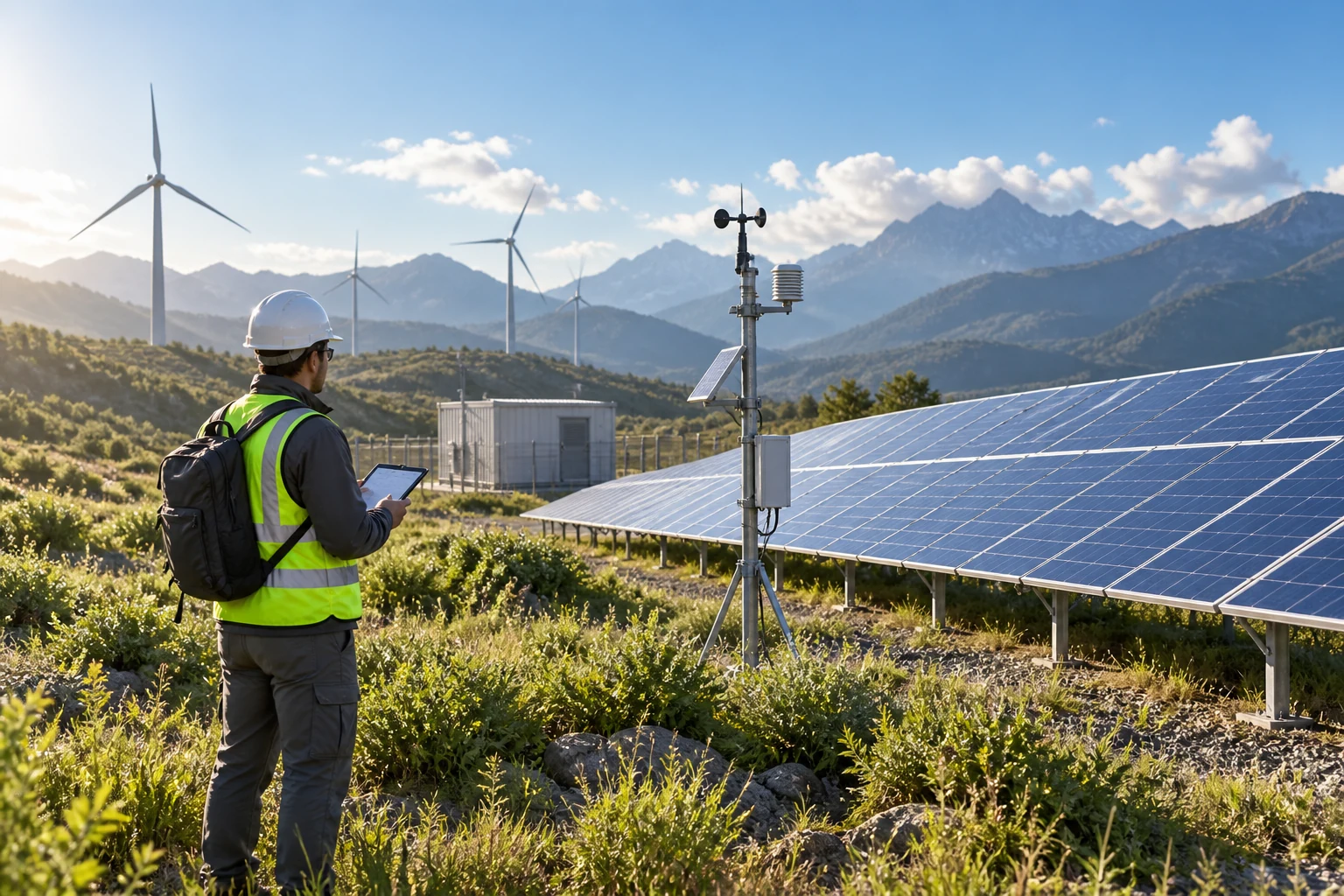 Renewable resource survey at a remote solar and wind site before system sizing
