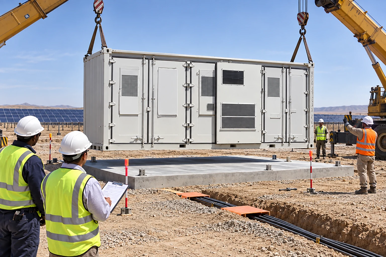 Container delivery planning for an off-grid energy project with crane access