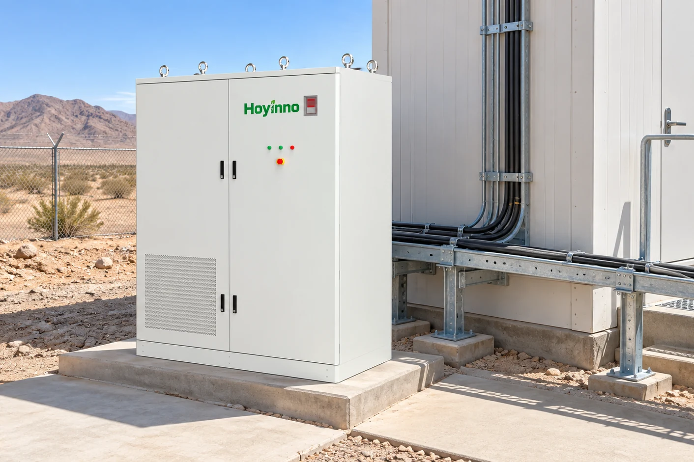 Hoyinno storage cabinet installed beside a remote technical shelter