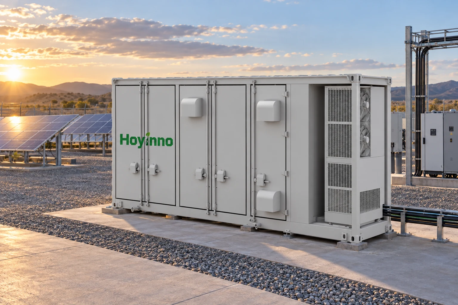 Hoyinno container storage system at a remote solar commissioning site