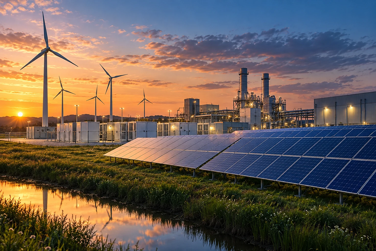 Hybrid renewable plant balancing generation storage and priority loads