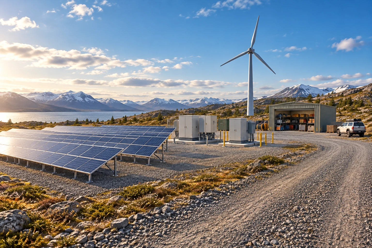 Remote community microgrid with rooftop solar and distribution kiosk