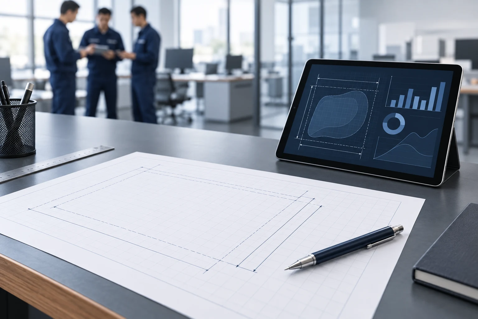 Engineering review desk illustrating the definition of energy measurement boundaries