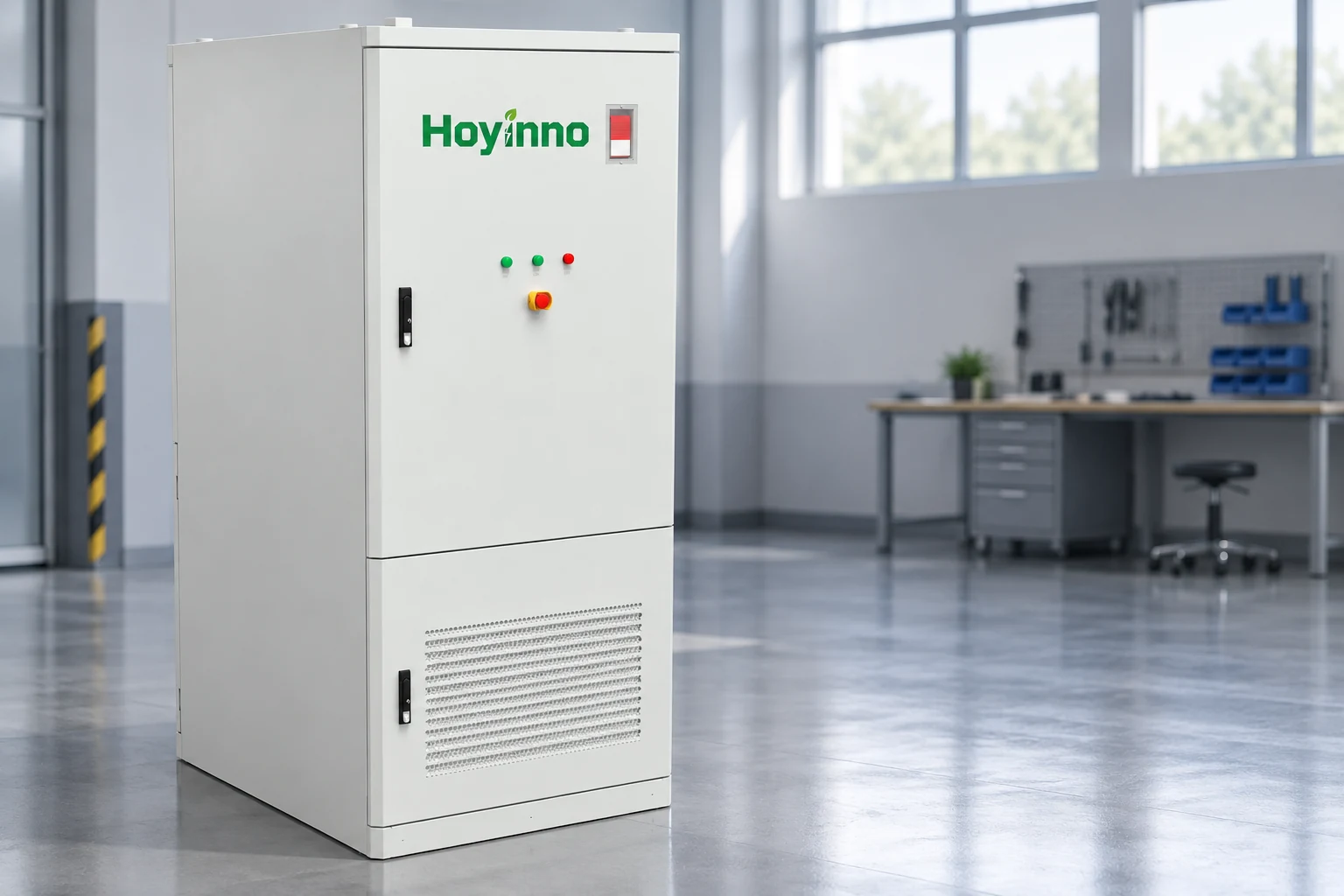 Hoyinno cabinet illustrating the system envelope rather than measured delivered energy