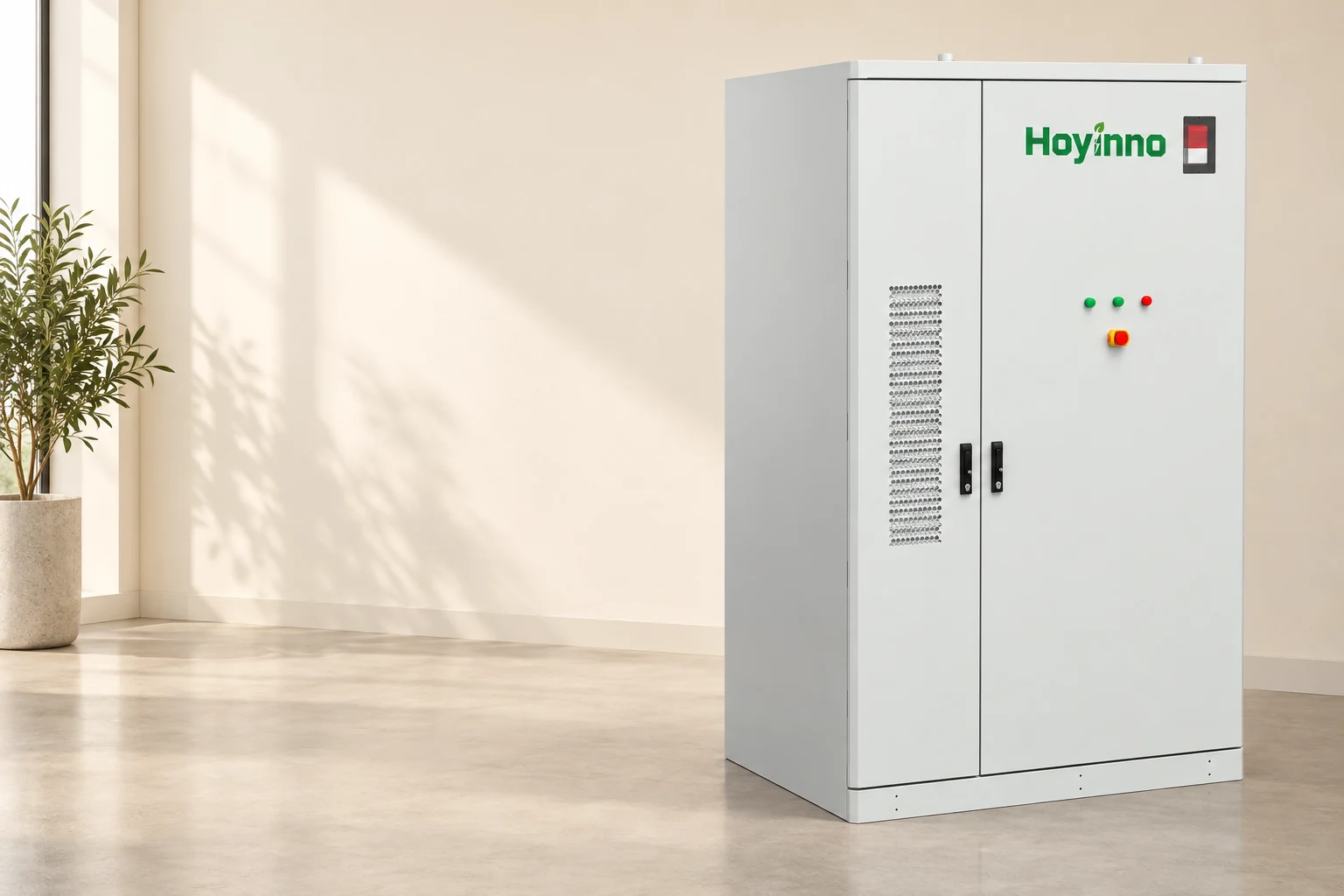 Hoyinno grey storage cabinet showing two doors and original controls