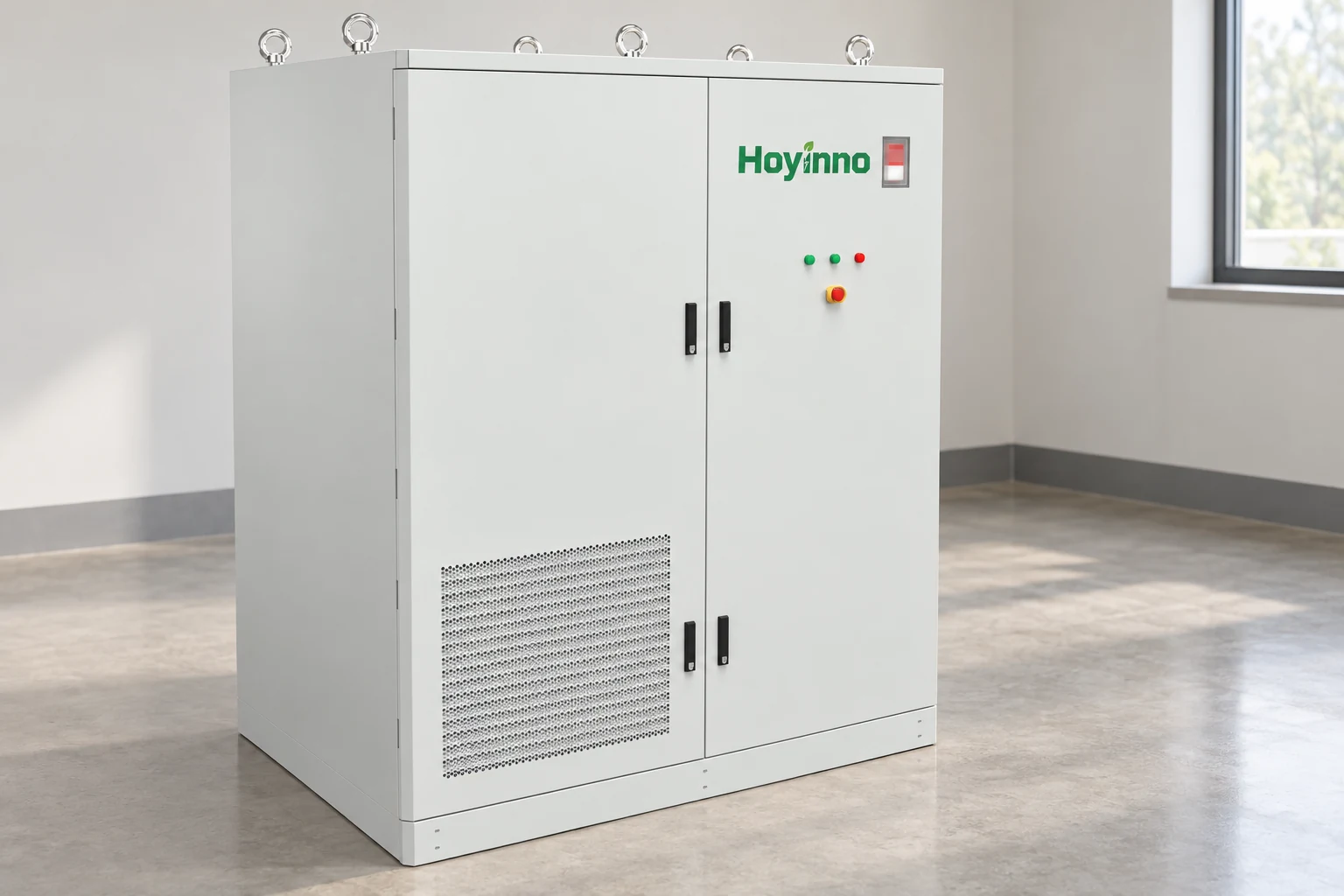 Hoyinno grey cabinet with front controls and grille illustrating equipment identification