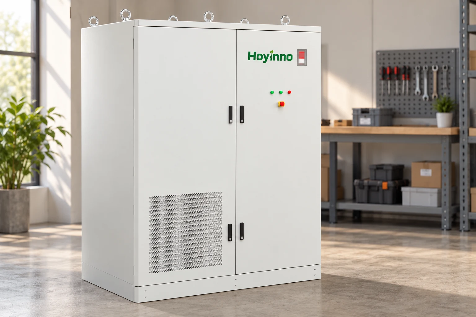 Hoyinno storage cabinet illustrating an enclosure within a complete electrical system