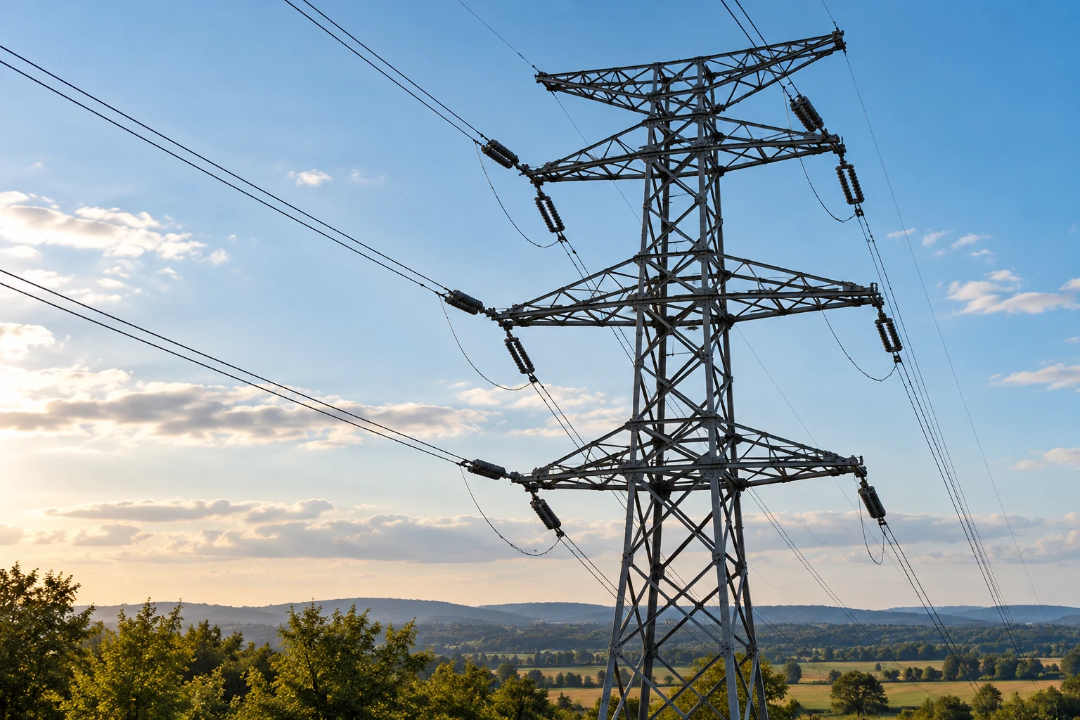Transmission tower and conductors illustrating the utility connection