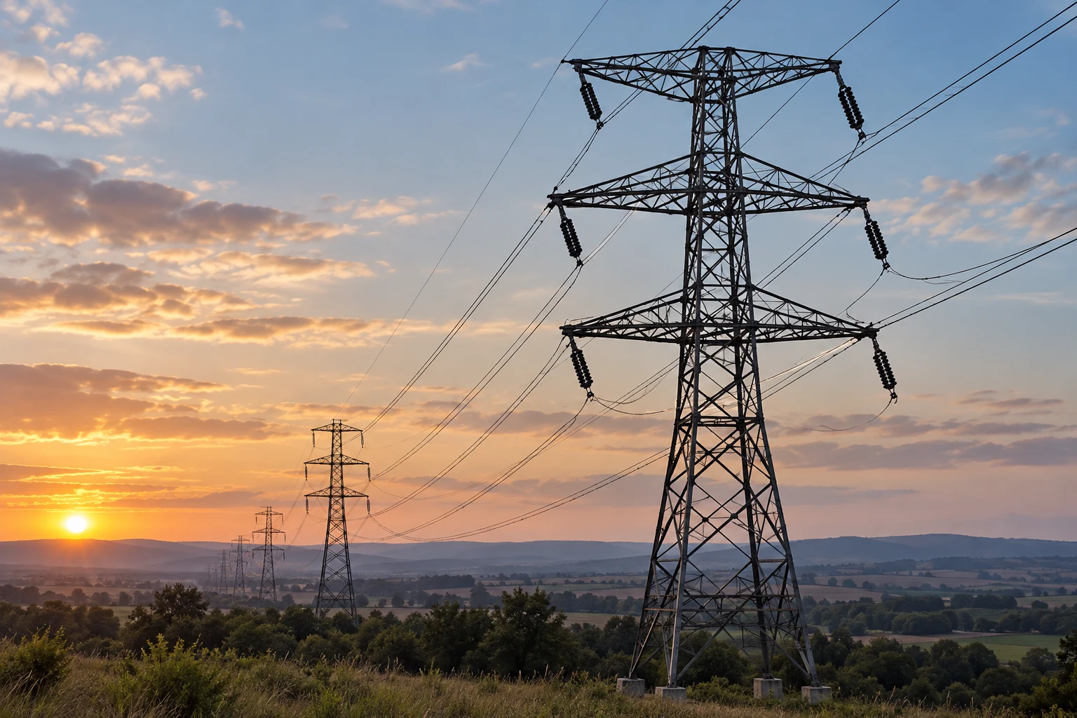 Transmission towers illustrating network connection context