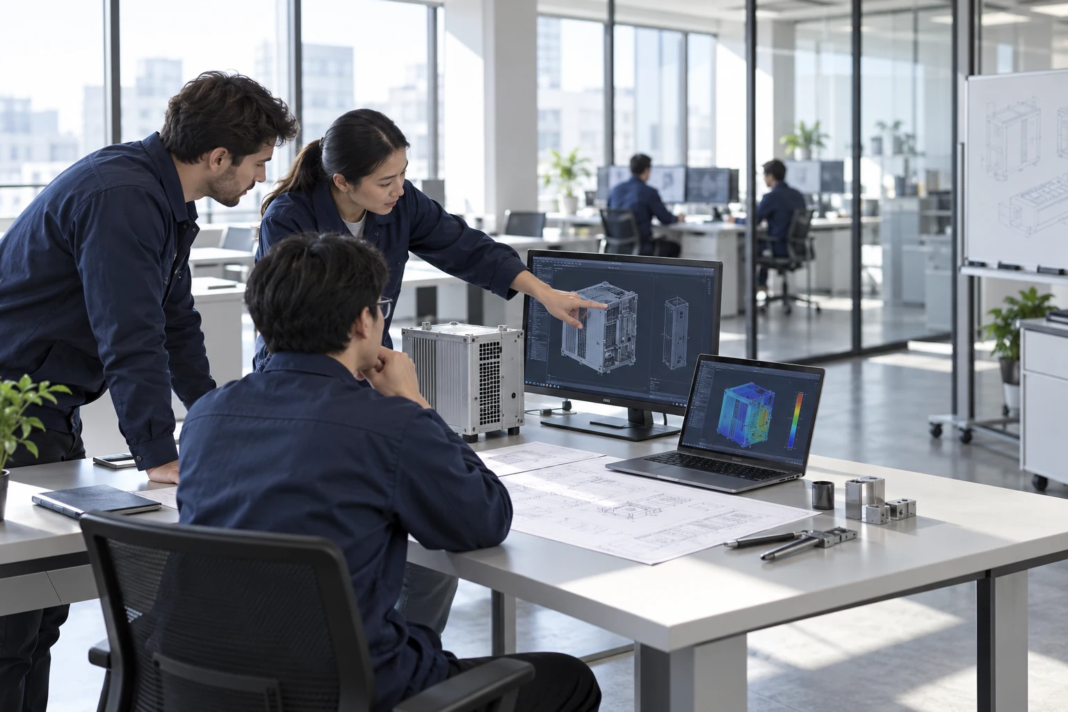Engineering staff reviewing technical models in a planning workspace