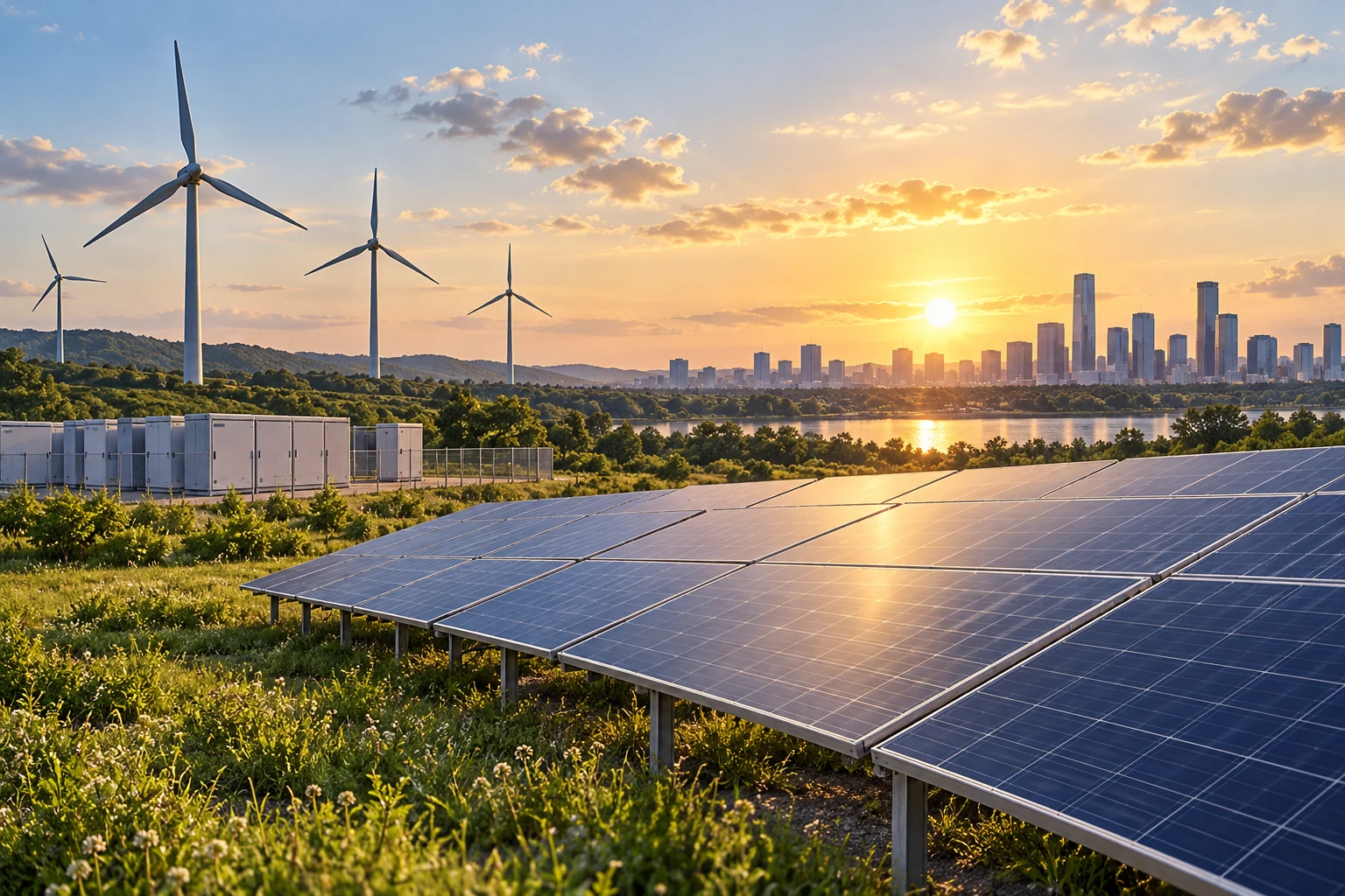 Solar panels and wind turbines illustrating the generation resource