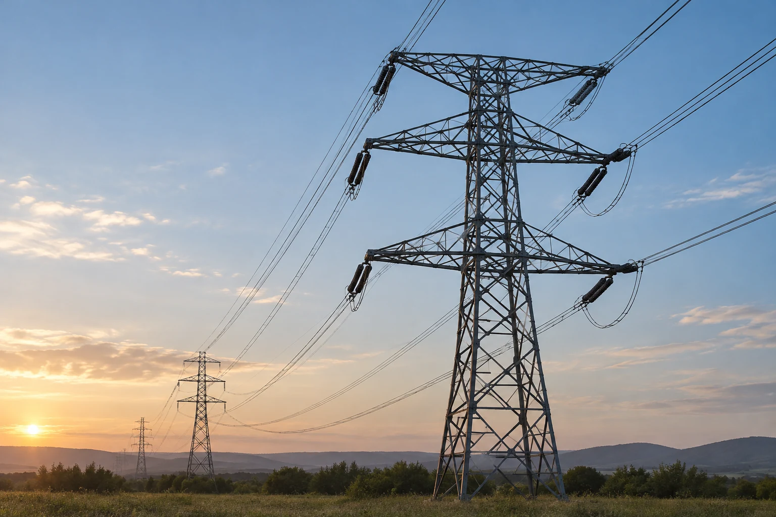 Illustrative transmission tower and overhead conductors representing an electrical connection boundary